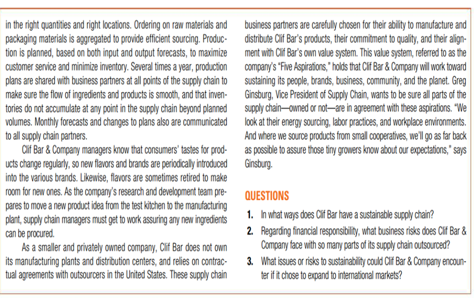 the "Supply Chain Sustainability at Clif Bar & Company" videoSupply Chain Design