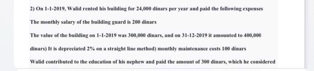 Macaroni stores, owned by Walid on 1/1/2019 2) On 1-1-2019, Walid rented