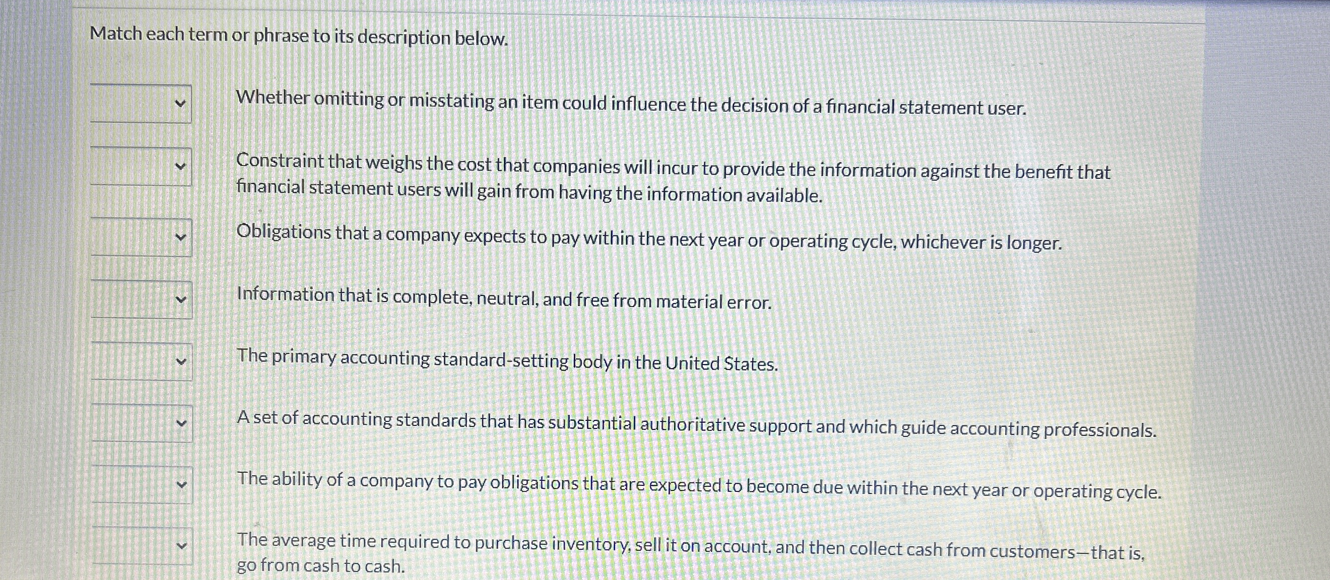  Match each term or phrase to its description below. Whether omitting