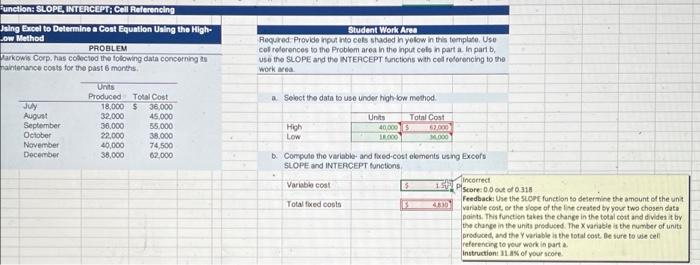  Function: SLOPE. INTERCEPT: Call Referencing Jsing Excel to Determine a Cost