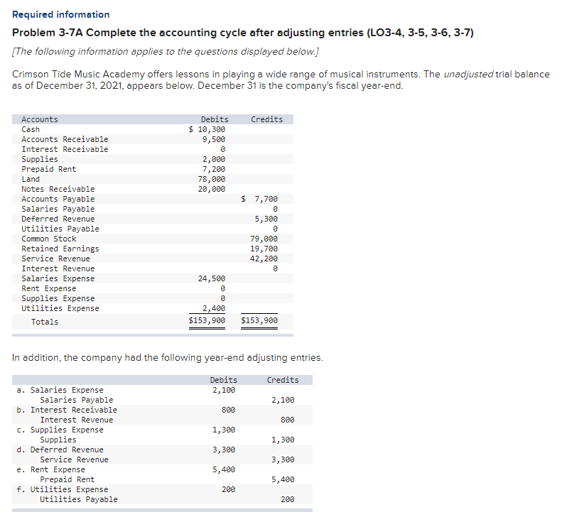 - it's a connected question Required information Problem 3-7A Complete the accounting