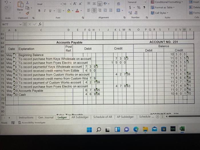 AR Subledger: Schedule of AR AP Subledger Schedule Balance \begin{tabular}{|c|c|c|c|c|} \hline 14