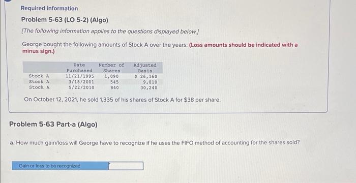 Please help with a and b thanks! Required information Problem 5-63 (LO