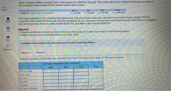 Need Required 1 and 2 please. 187 points eBook e Hint Print