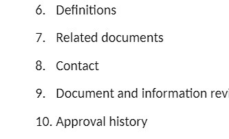 6. Definitions 7. Related documents 8. Contact 9. Document and information