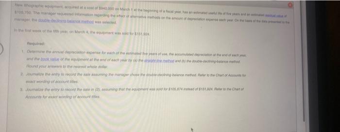 chose the double declining balance method Refer to the Chart of Accounts