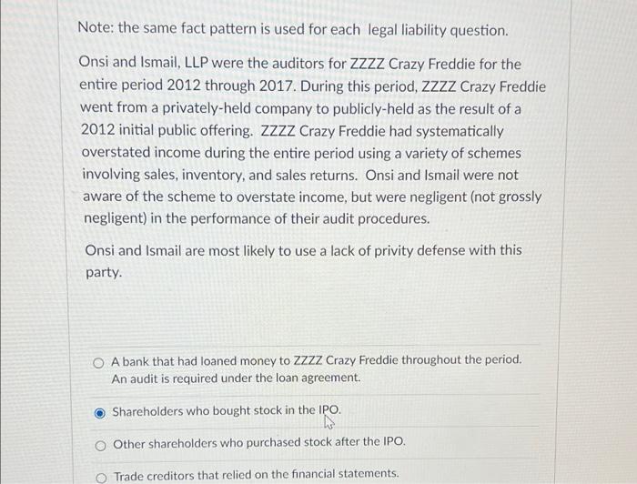 b Note: the same fact pattern is used for each legal liability