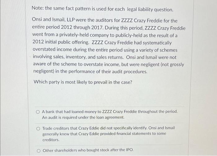 question. Onsi and Ismail, LLP were the auditors for ZZZZ Crazy Freddie
