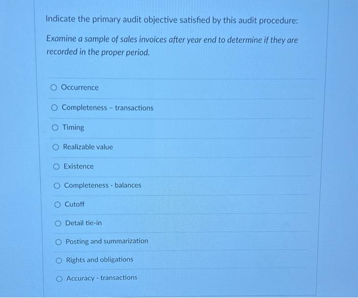 Completeness - transactions O Timing Occurrence O Existence O Completeness - balances