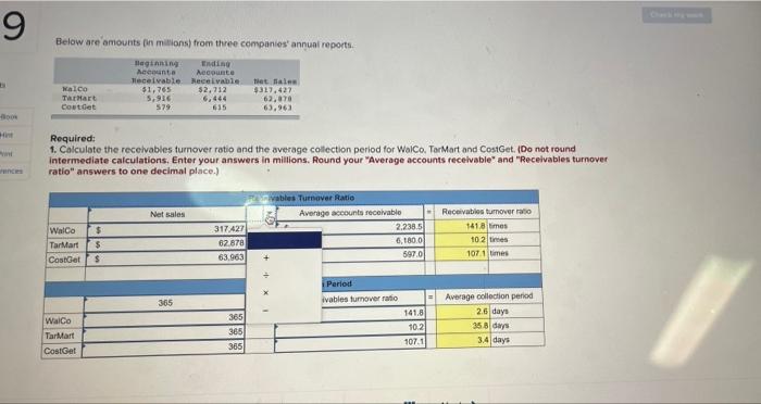 companies' annual reports, Beginning Accounts Receivable $1,765 5,916 579 Ending Accounts Receivable