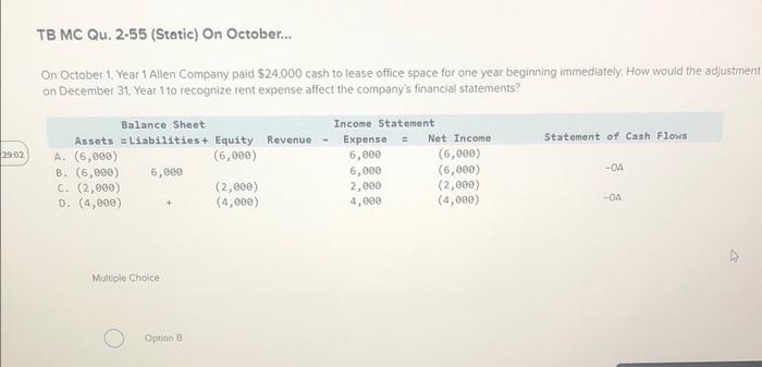 need help with 1&2 TB MC Qu. 2-55 (Static) On October... On