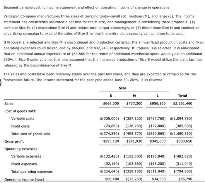 help with this question please Segment variable costing income statement and effect