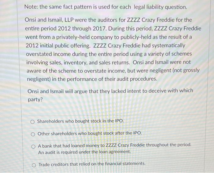 v Note: the same fact pattern is used for each legal liability