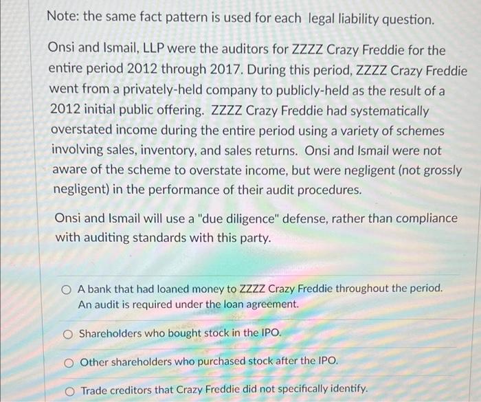 question. Onsi and Ismail, LLP were the auditors for ZZZZ Crazy Freddie