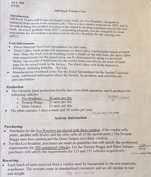  need help with activity based costing ACC 350 2/7/22 orf Road