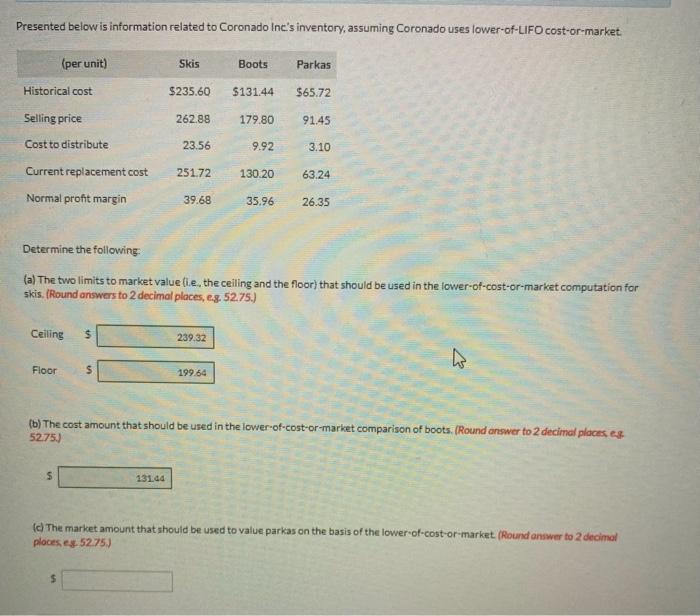 solve for part c Presented below is information related to Coronado Inc's