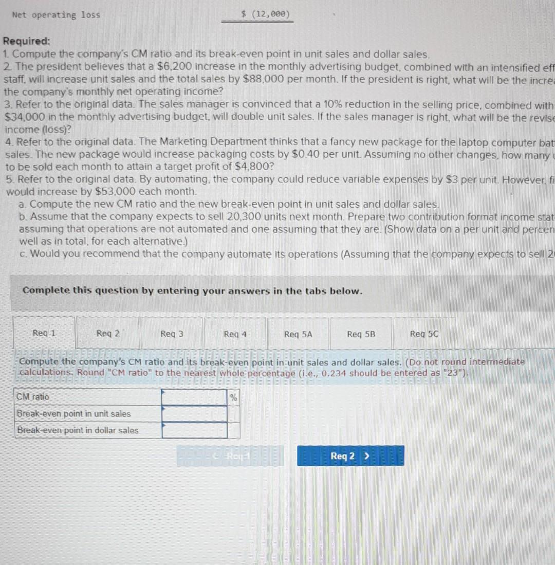 Ratio; Break-Even Analysis; Cost Structure [LO6-1, LO6-3, L06-4, LO6-5, LO6-6] Due to