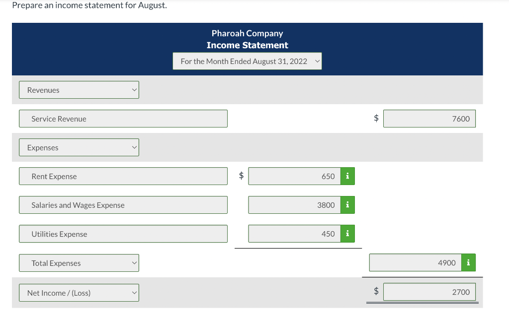 follows. Assume that August is the company's first month of business. An