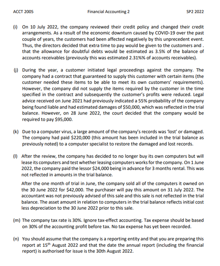 balance of the company as at 30 June 2022: Credit Sales revenue