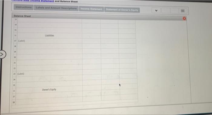 Prepare a statement of owner's equity." 3. Prepare a balance sheet, assuming