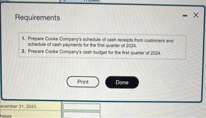 Receipts from Customers: Accounts Receivable balance, December 31, 2023 Requirement 1. Prepare