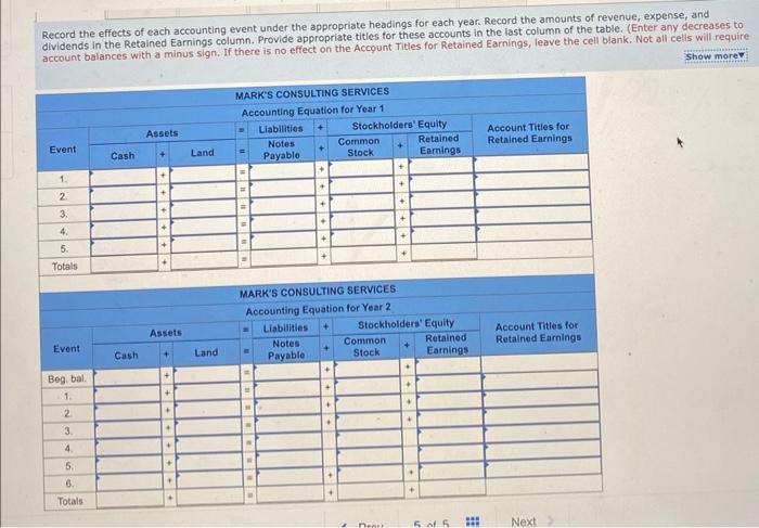soon Mark's Consulting experienced the following transactions for Year 1, its first