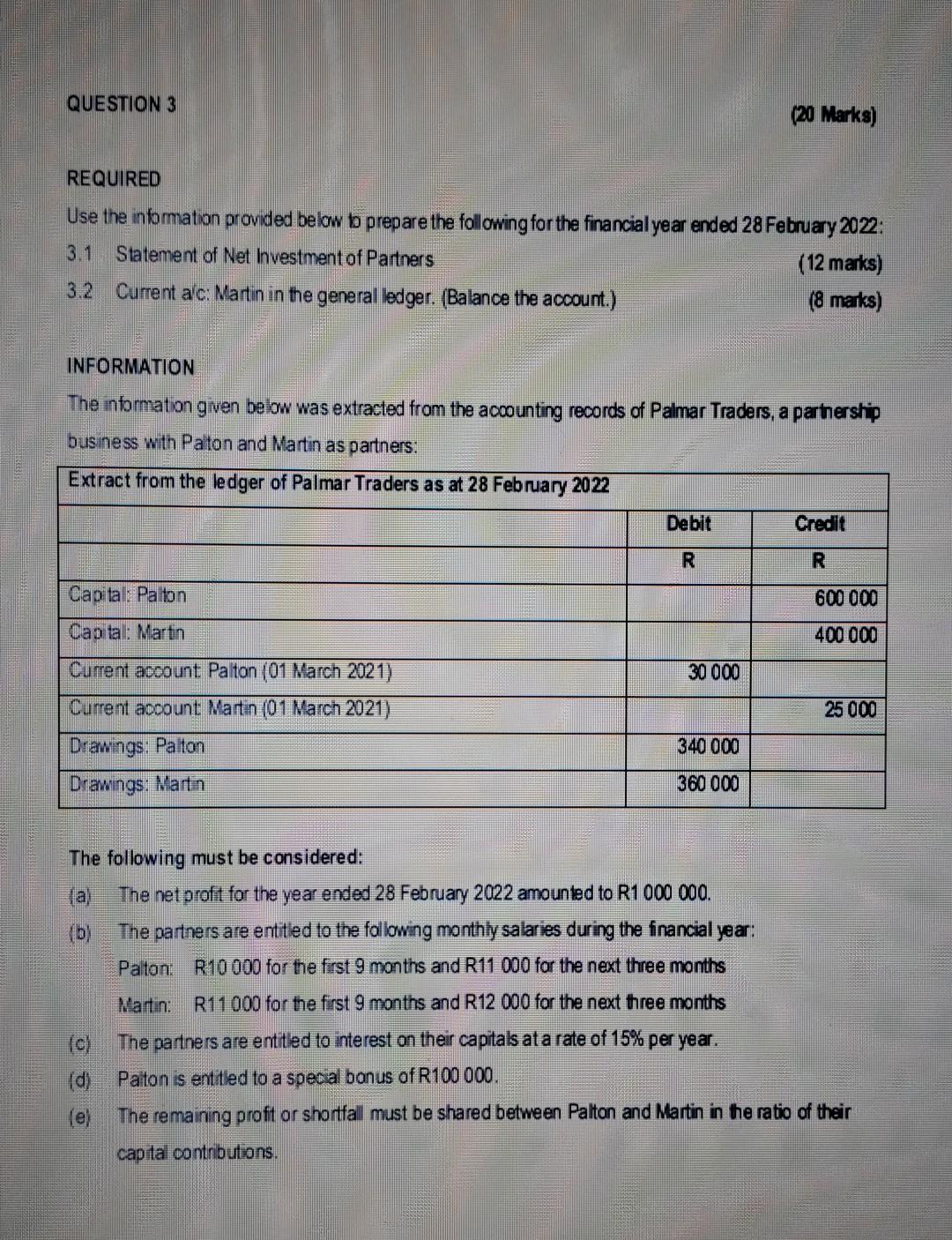 in the general ledger. (Balance the account.) (8 marks) INFORMATION The information