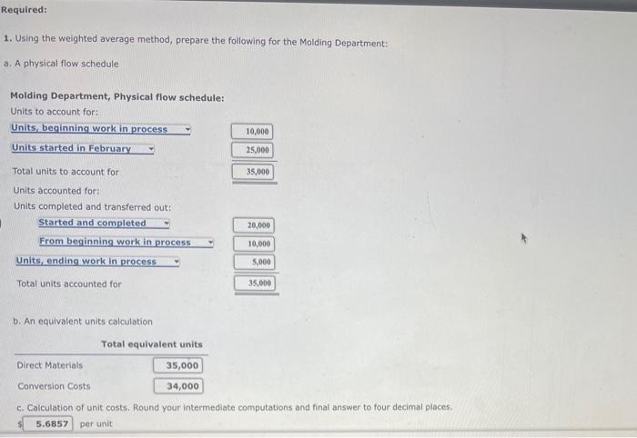 company manufactures a product that is processed in two departments: Molding and