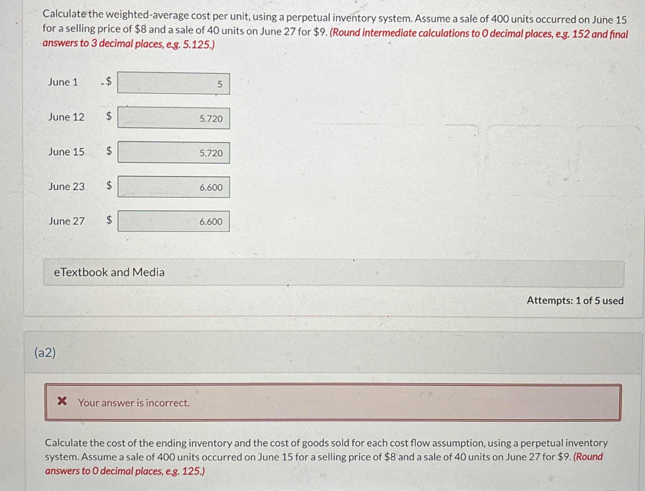  Calculate the weighted-average cost per unit, using a perpetual inventory system.