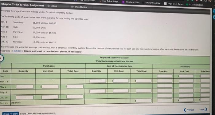 please i need it Chapter 7-Ex & Prob. Assignment Book Weighted Average