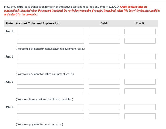 Three different lease transactions are presented below for Cullumber Enterprises. Assume that