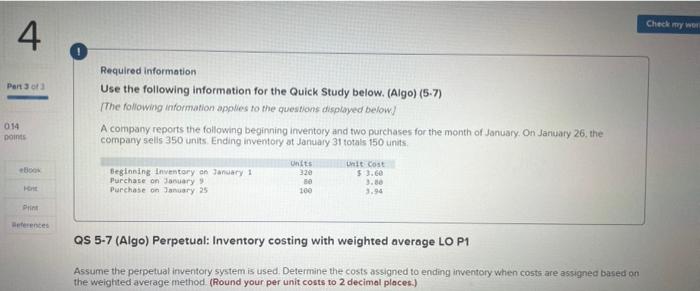 please help Required information Use the following information for the Quick Study