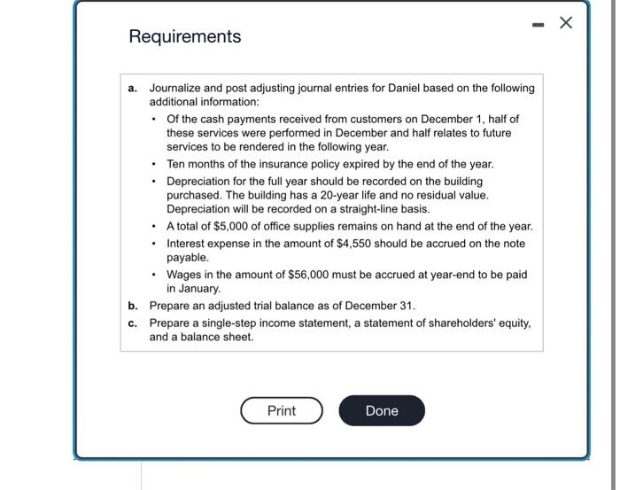 Law Offices opened on January 1 , Daniel's unadjusted trial balance at