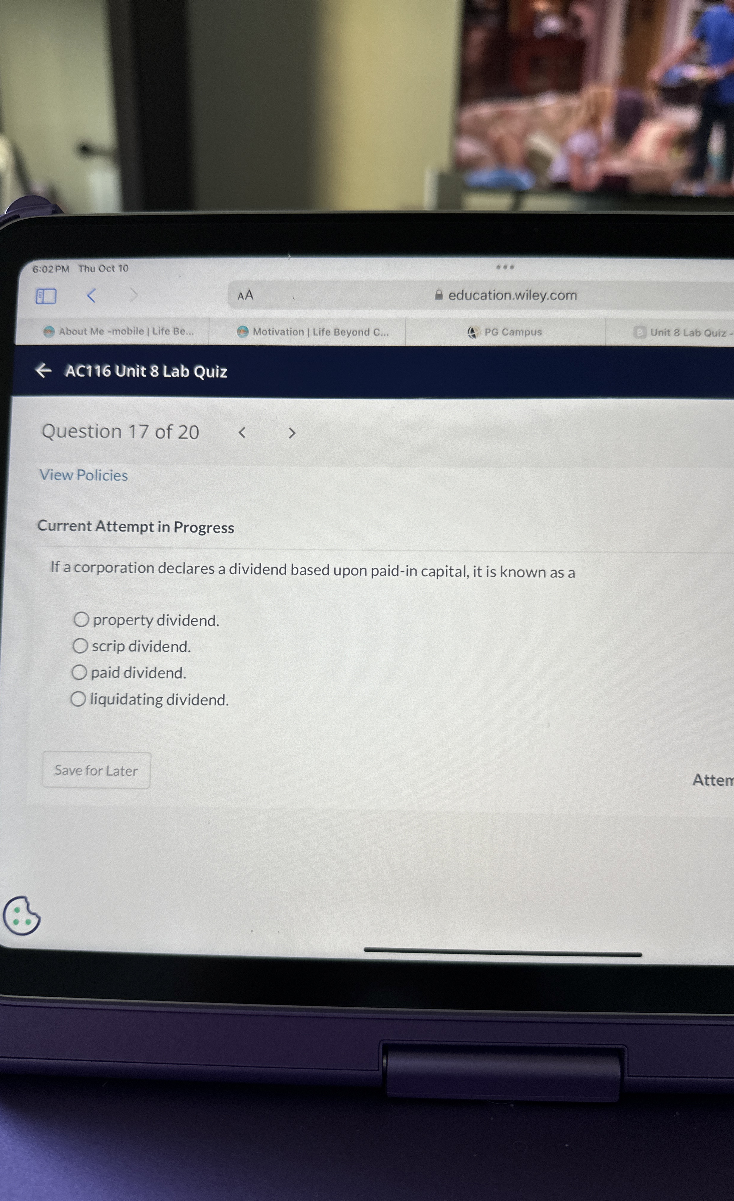  Current Attempt in Progress If a corporation declares a dividend based