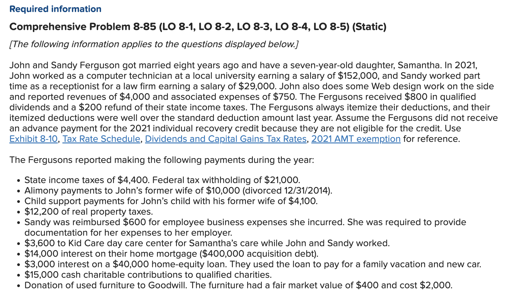  Comprehensive Problem 8-85 (LO 8-1, LO 8-2, LO 8-3, LO 8-4,