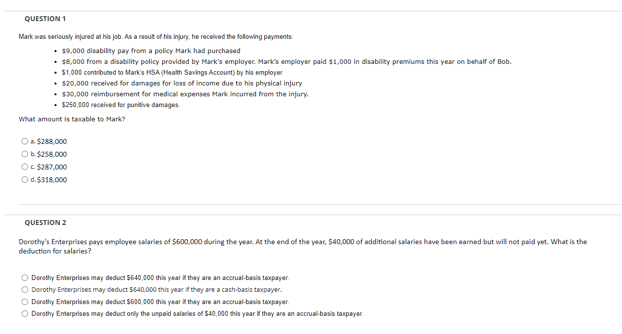 Great feedback instantly for correct work. QUESTION 1 Mark was seriously injured