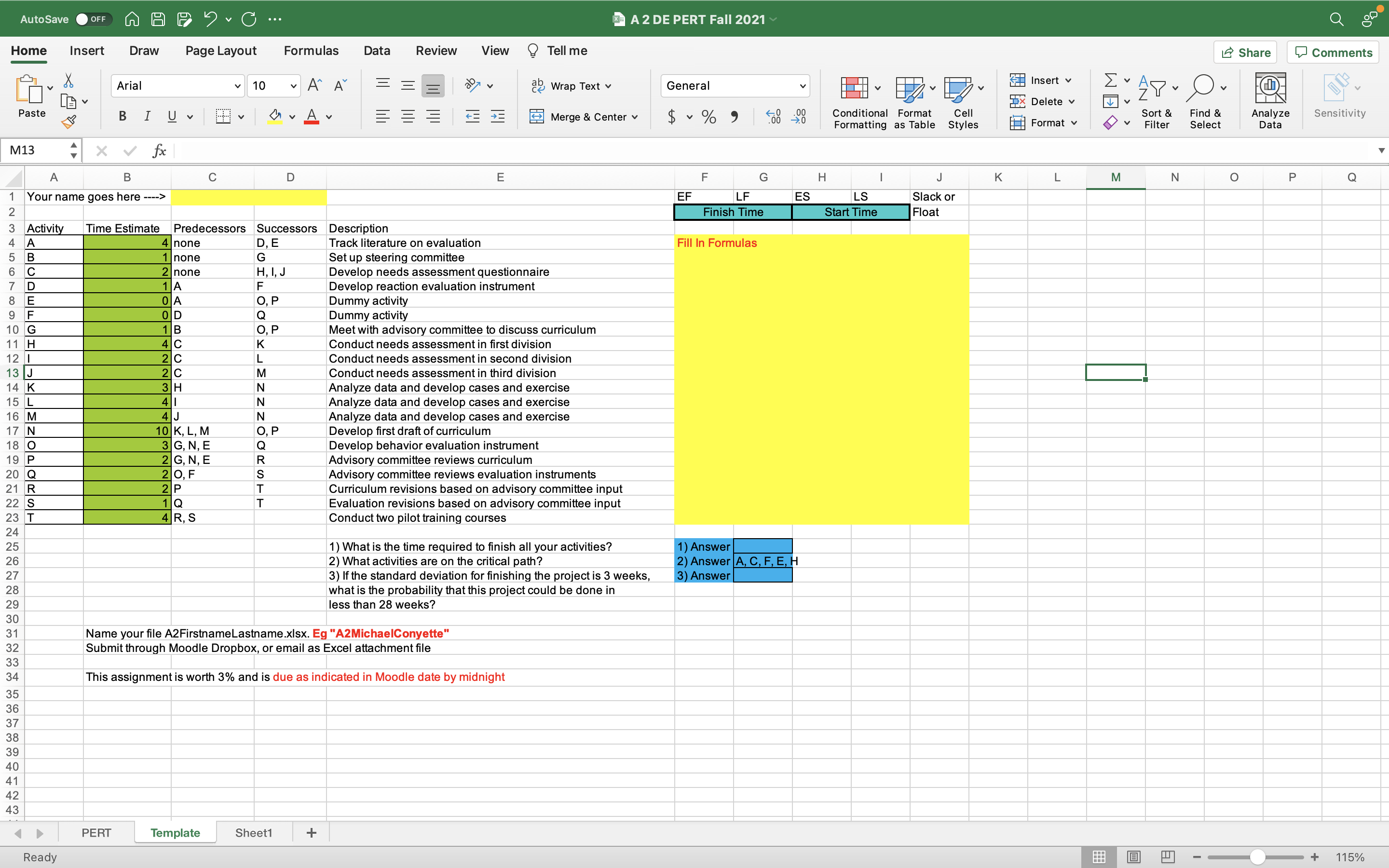  AutoSave OFF N A FDC... A 2 DE PERT Fall 2021