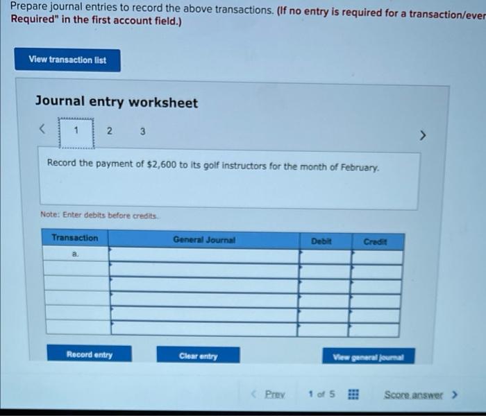 The following transactions are February activities of Swing Hard Incorporated, which offers