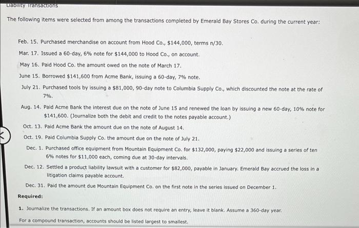 i need help with both 1. and 2. please!!! Liability Transactions The