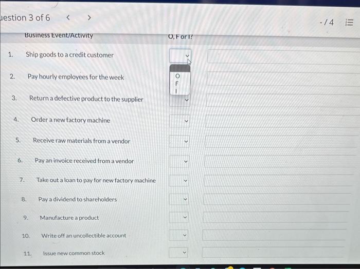 ill leave a thumbs up For each of these business events, (1)