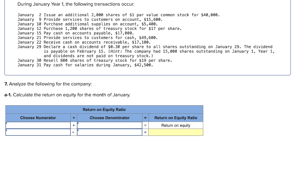 for the month of January. a-2. If the average return on equity