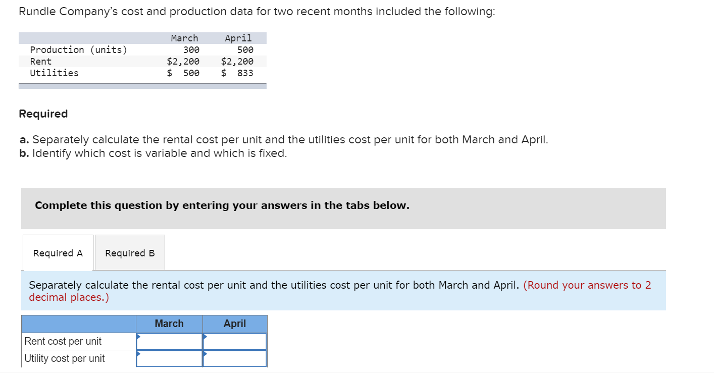 For required B Identify which cost is variable and which is fixed.