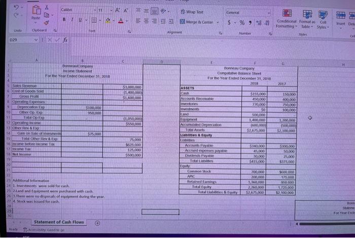 Using the information provided, prepare a statement of cash flows: Calibel 11
