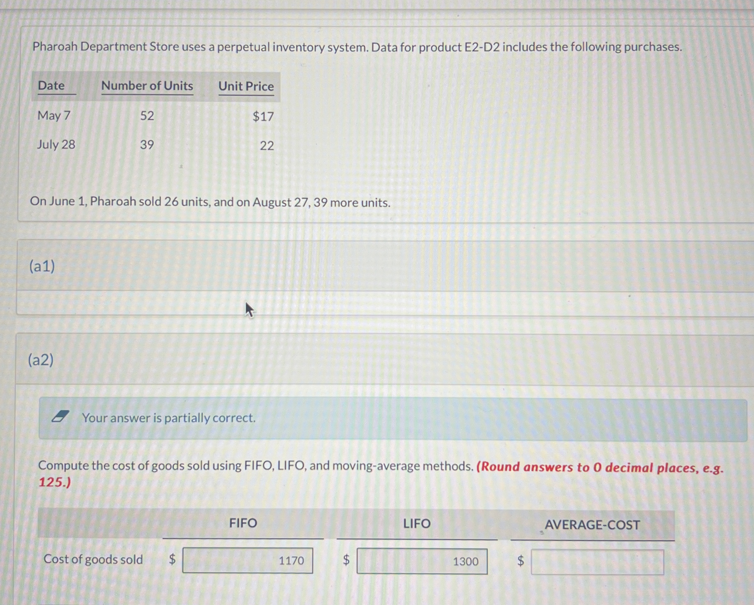  Pharoah Department Store uses a perpetual inventory system. Data for product