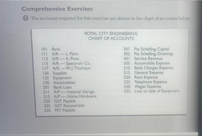 please complete on the computer Comprehensive Exercises The accounts required for this