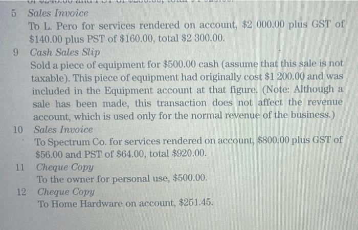 CHART OF ACCOUNTS 101 Bank 111 A/R - L. Pero 113 A/R