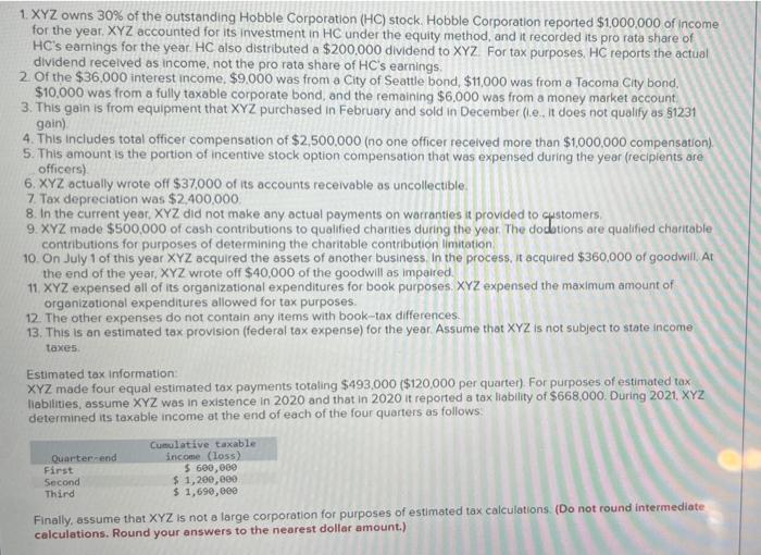 the information. Thank you! A. what is XYZ's taxable income? please provide