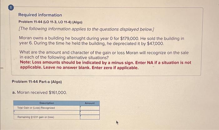 (Algo) [The following information applies to the questions displayed below.] Moran owns