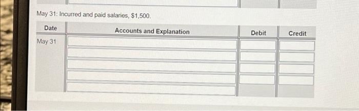 account 5500 Date Accounts and Explanation Debit Credit The folowing transactions occurred