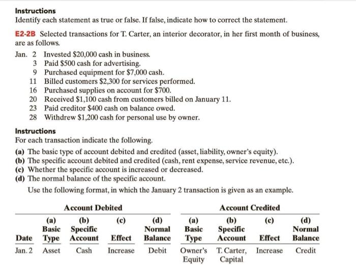  identify whether each transaction is debit or credit Instructions Identify each